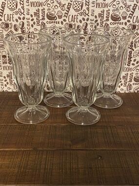 Lot of 4 Vintage Soda Fountain Milkshake Ice Cream Soda Malt Shoppe Glasses